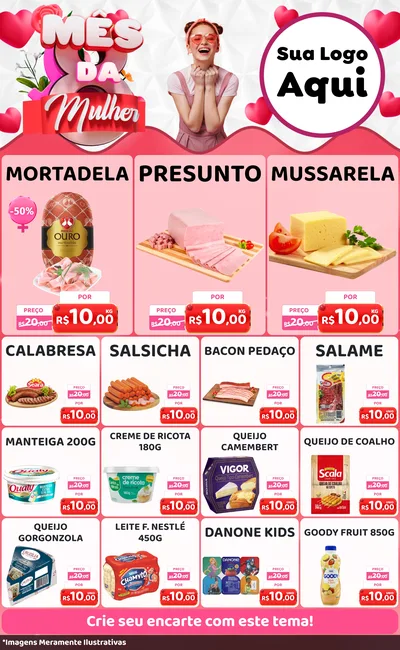 Modelo de Encarte para Encarte Grande com o tema Mês da Mulher para Frios e Laticínios