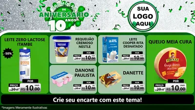 Modelo de TV para TV Horizontal com o tema Promoção de Aniversário - 10 Anos para Frios e Laticínios