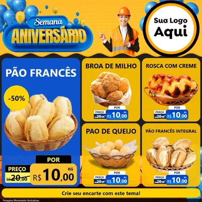 Modelo de Rede Social para Feed Facebook com o tema Semana de Aniversário para Padaria