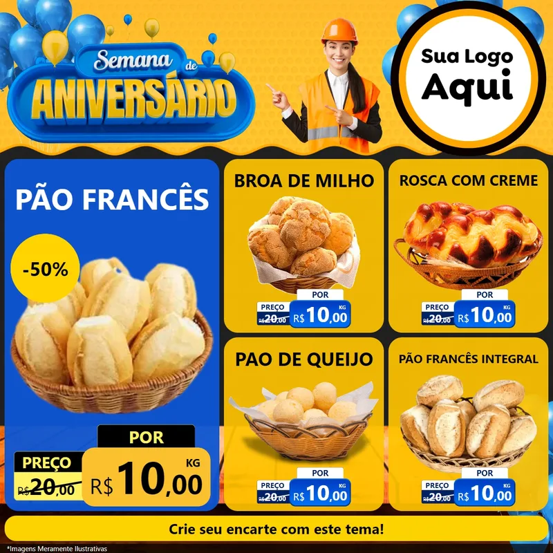 Modelo de Rede Social para Feed Facebook com o tema Semana de Aniversário para Padaria