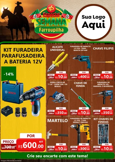 Modelo de Encarte para Encarte A4 Vertical com o tema Especial Semana Farroupilha para Maquinas e Ferramentas