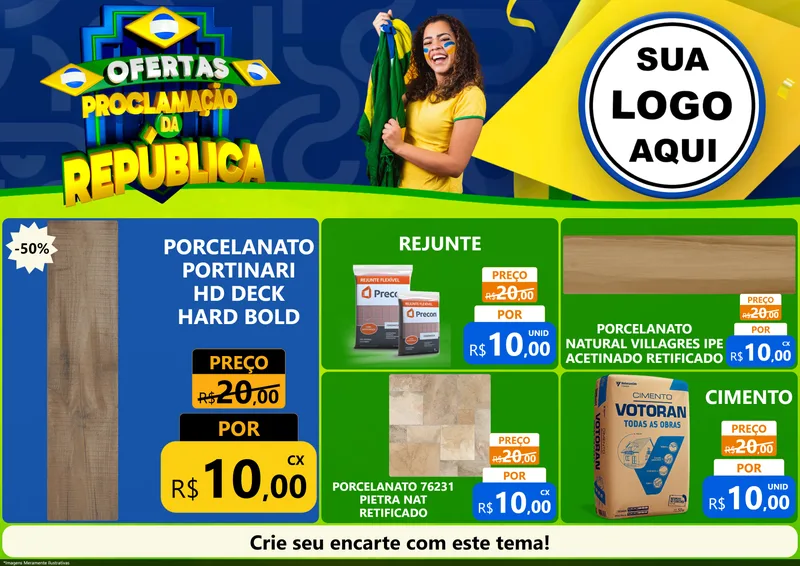 Modelo de Encarte para Encarte A4 Horizontal com o tema Ofertas Proclamação da República para Pisos e revestimentos