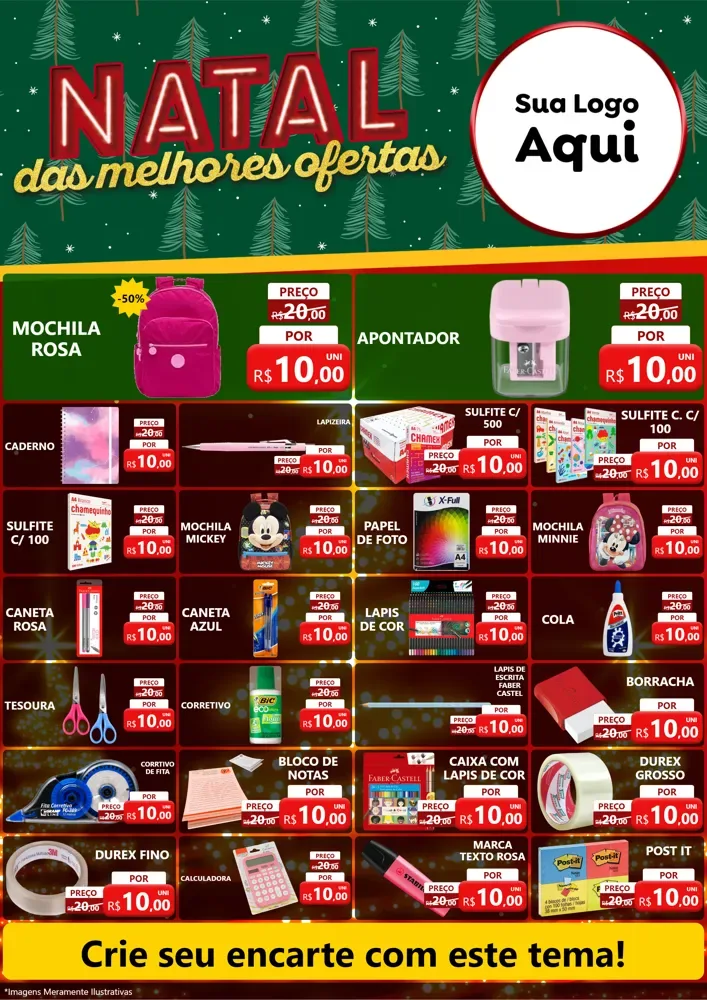 Modelo de Encarte para Encarte A4 Vertical com o tema Natal das Melhores Ofertas para Papelaria