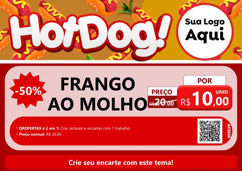 Modelo de Cartaz para Cartaz A4 Horizontal com o tema Hot Dog para Restaurante