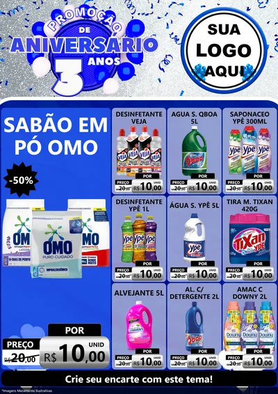 Modelo de Encarte para Encarte A4 Vertical com o tema Promoção de Aniversário - 3 Anos para Produtos de Limpeza