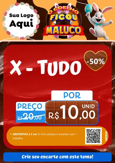 Modelo de Cartaz para Cartaz A4 Vertical com o tema O Coelho Ficou Maluco - Páscoa para Hamburgueria