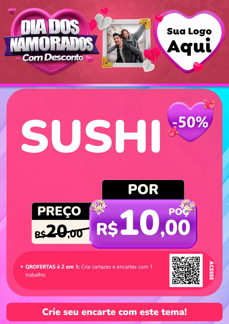 Modelo de Cartaz para Cartaz A4 Vertical com o tema Dia Dos Namorados Com Desconto para Comida japonesa