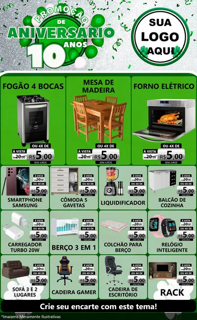 Modelo de Encarte para Encarte Grande com o tema Promoção de Aniversário - 10 Anos para Móveis e Eletro