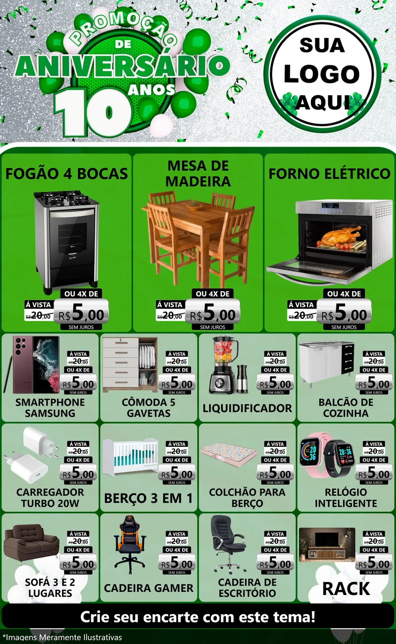Modelo de Encarte para Encarte Grande com o tema Promoção de Aniversário - 10 Anos para Móveis e Eletro