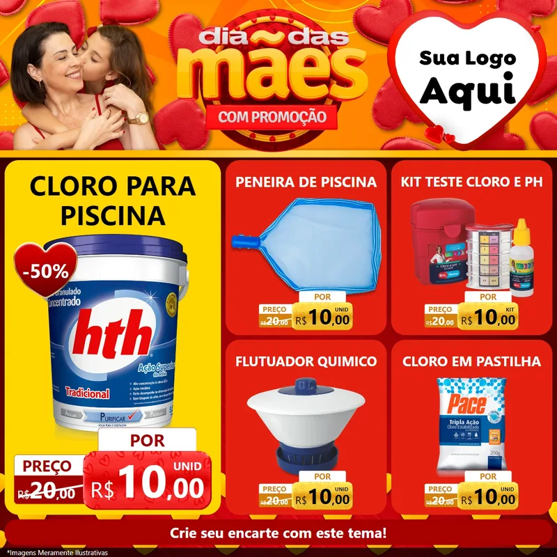Modelo de Rede Social para Feed Facebook com o tema Dia das Mães com Promoção para Produtos para Piscina