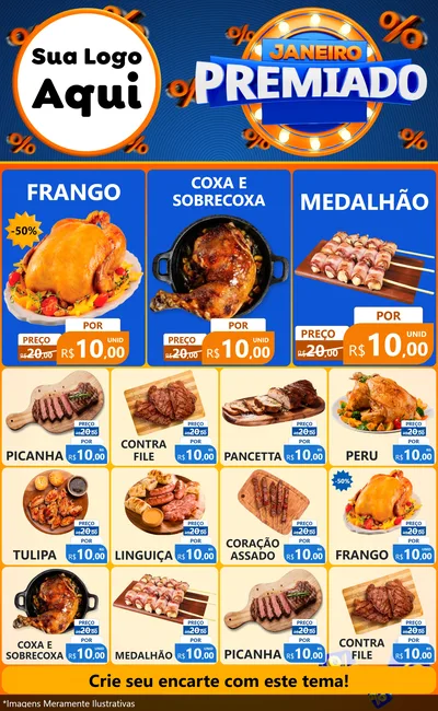 Modelo de Encarte para Encarte Grande com o tema Janeiro Premiado para Assados