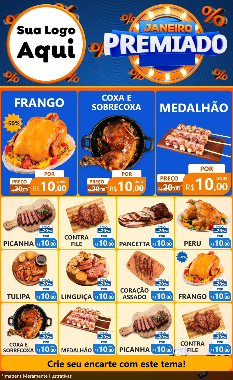 Modelo de Encarte para Encarte Grande com o tema Janeiro Premiado para Assados