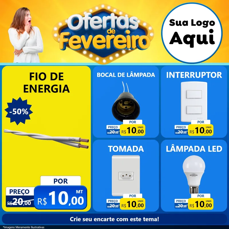 Modelo de Rede Social para Feed Facebook com o tema Ofertas de Fevereiro para Materiais Elétricos