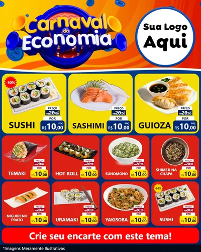 Modelo de Rede Social para Feed Instagram com o tema Carnaval da Economia para Comida japonesa