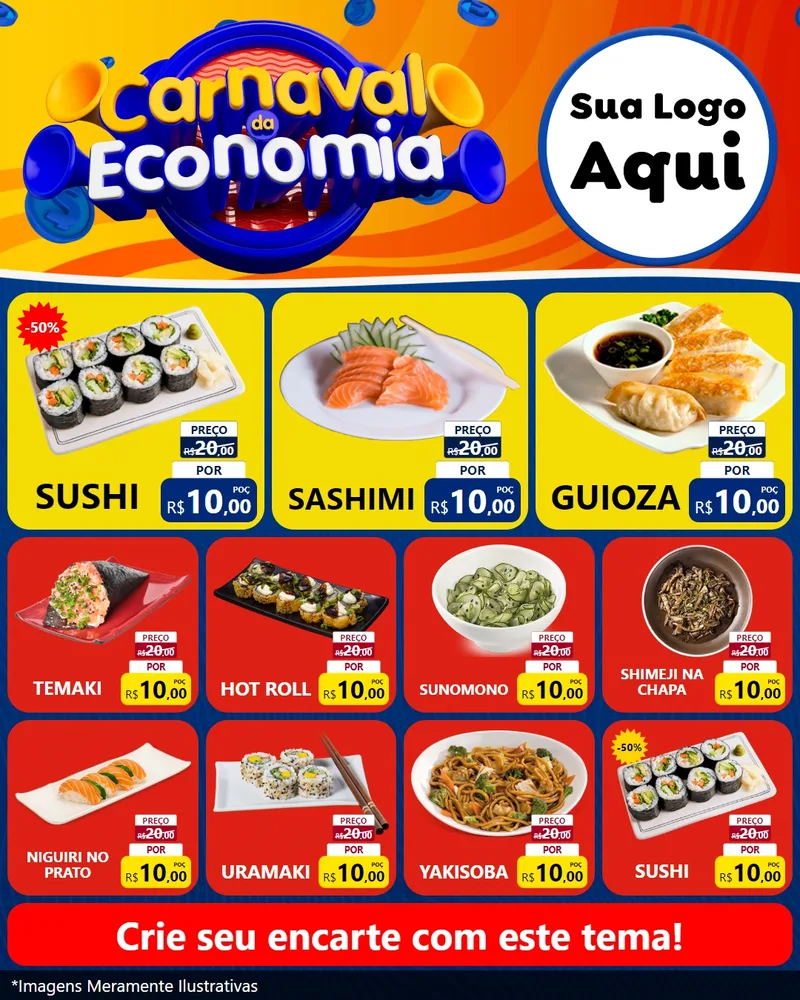 Modelo de Rede Social para Feed Instagram com o tema Carnaval da Economia para Comida japonesa