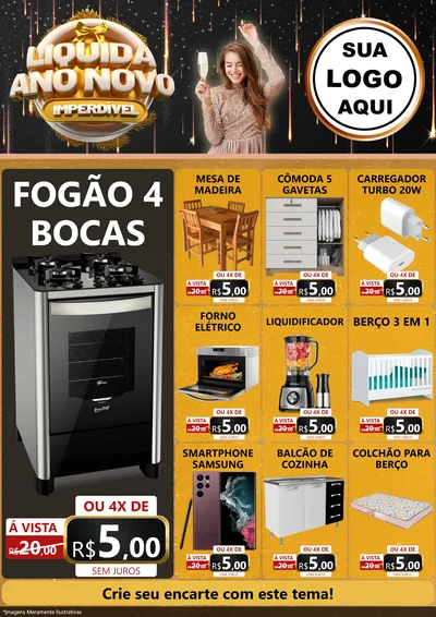 Modelo de Encarte para Encarte A4 Vertical com o tema Liquida Ano Novo Imperdível para Móveis e Eletro