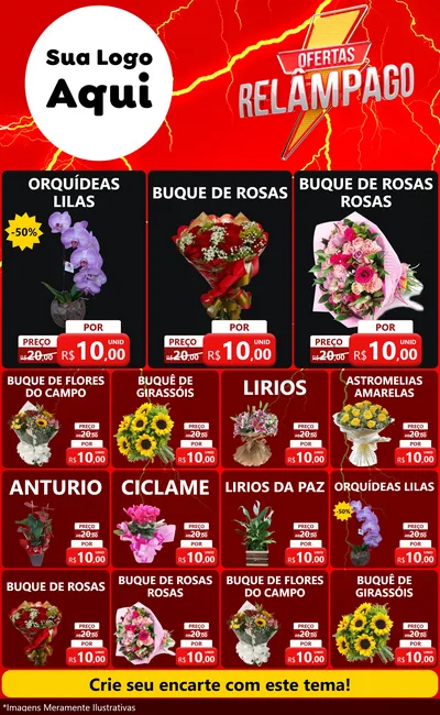 Modelo de Encarte para Encarte Grande com o tema Ofertas Relâmpago para Floricultura e jardim