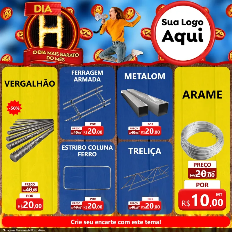 Modelo de Rede Social para Feed Facebook com o tema Dia H - O Dia Mais Barato Do Mês para Ferragens