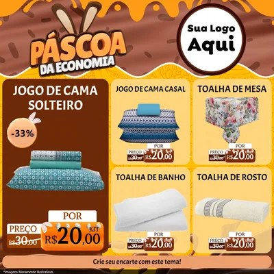 Modelo de Rede Social para Feed Facebook com o tema Páscoa da Economia para Cama, Mesa e Banho