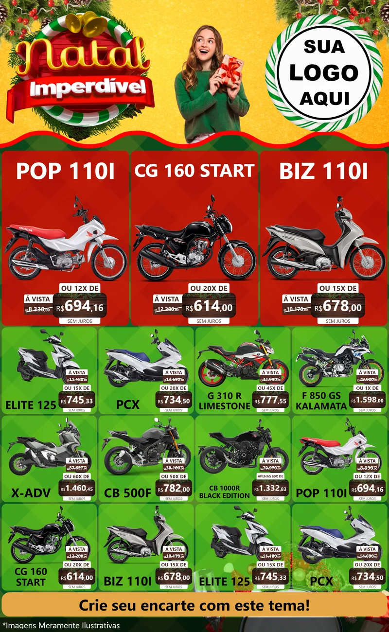 Modelo de Encarte para Encarte Grande com o tema Natal Imperdível para Concessionaria de Motos