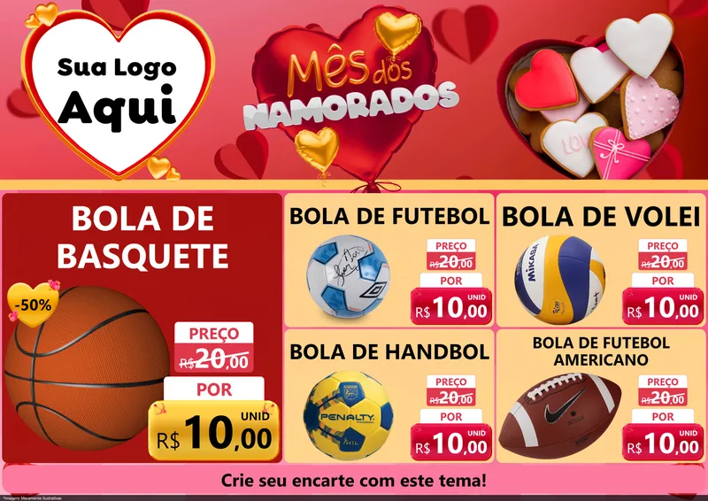 Modelo de Encarte para Encarte A4 Horizontal com o tema Mês dos Namorados para Artigos Esportivos