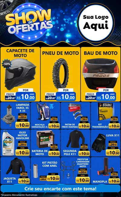 Modelo de Encarte para Encarte Grande com o tema Show de Ofertas para Moto peças