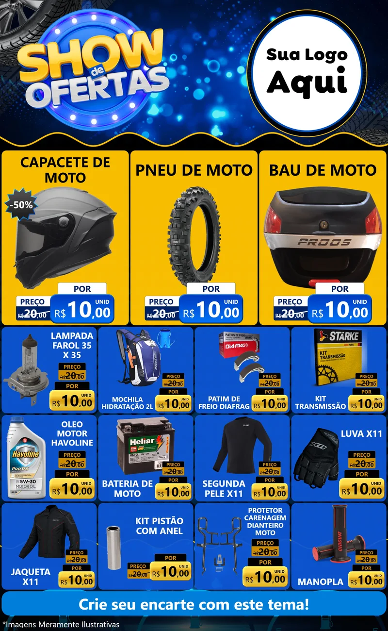 Modelo de Encarte para Encarte Grande com o tema Show de Ofertas para Moto peças