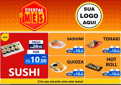 Modelo de Encarte para Encarte A4 Horizontal com o tema Ofertas do Mês para Comida japonesa