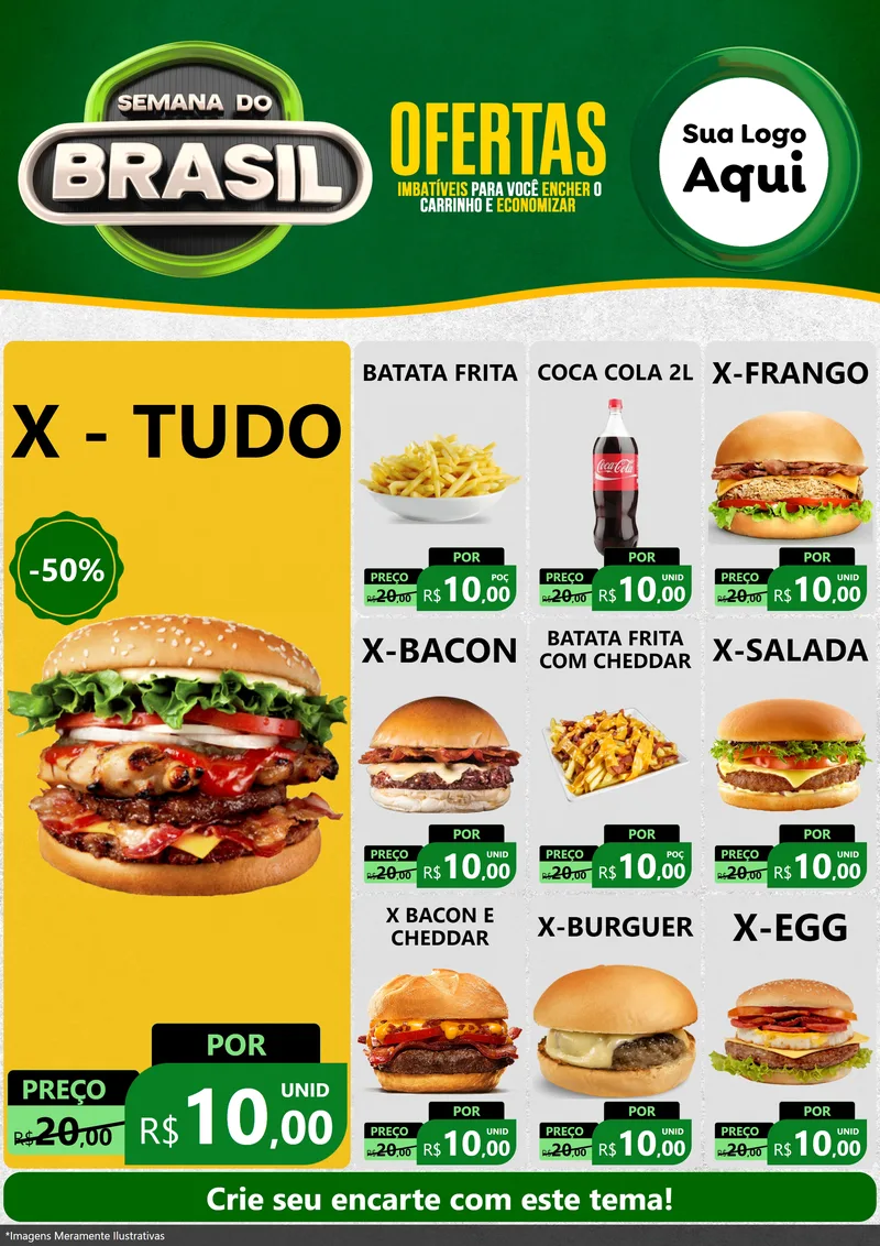 Modelo de Encarte para Encarte A4 Vertical com o tema Semana do Brasil para Hamburgueria