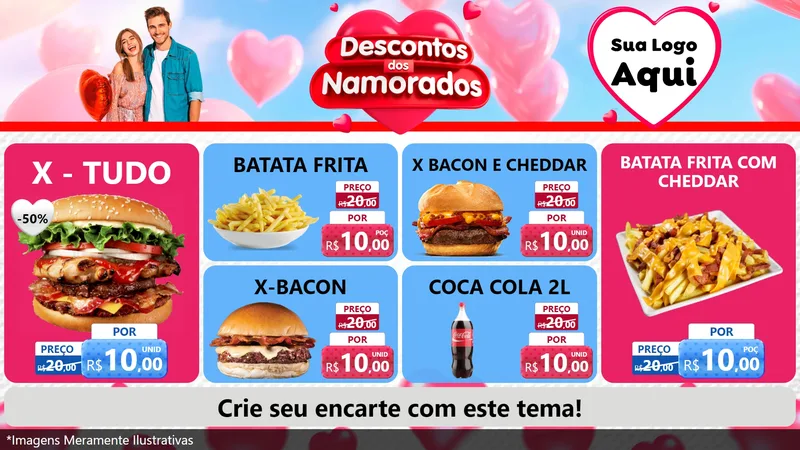 Modelo de TV para TV Horizontal com o tema Descontos dos Namorados para Hamburgueria