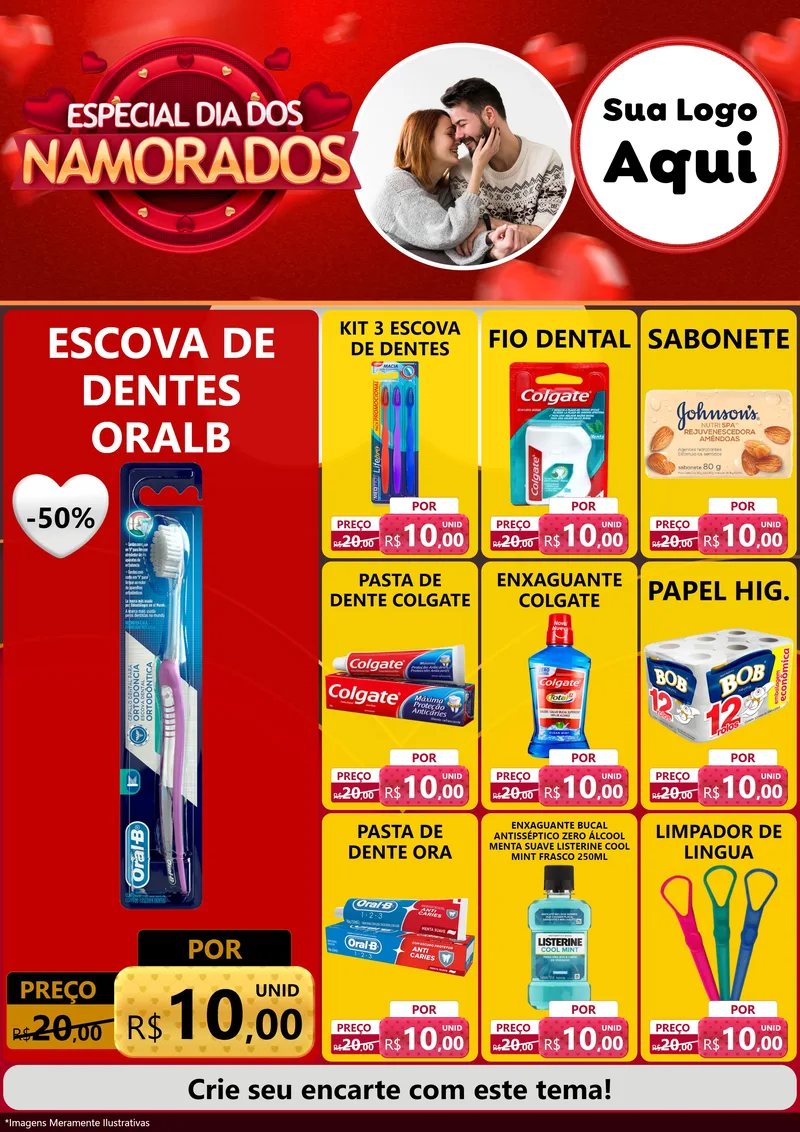 Modelo de Encarte para Encarte A4 Vertical com o tema Especial Dia Dos Namorados para Higiene Pessoal