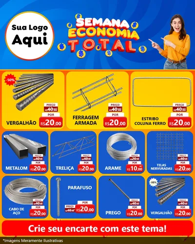 Modelo de Rede Social para Feed Instagram com o tema Semana Economia Total para Ferragens