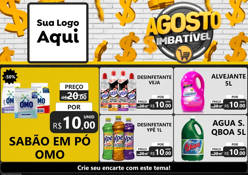 Modelo de Encarte para Encarte A4 Horizontal com o tema Agosto imbatível para Produtos de Limpeza