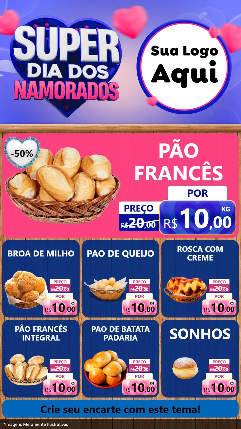 Modelo de Rede Social para Stories com o tema Super Dia dos Namorados para Padaria