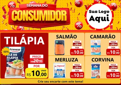 Modelo de Encarte para Encarte A4 Horizontal com o tema Semana do Consumidor para Peixaria