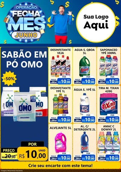Modelo de Encarte para Encarte A4 Vertical com o tema Operação Fecha Mês, Junho para Produtos de Limpeza