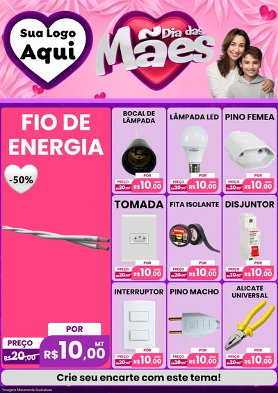 Modelo de Encarte para Encarte A4 Vertical com o tema Dia das Mães para Materiais Elétricos