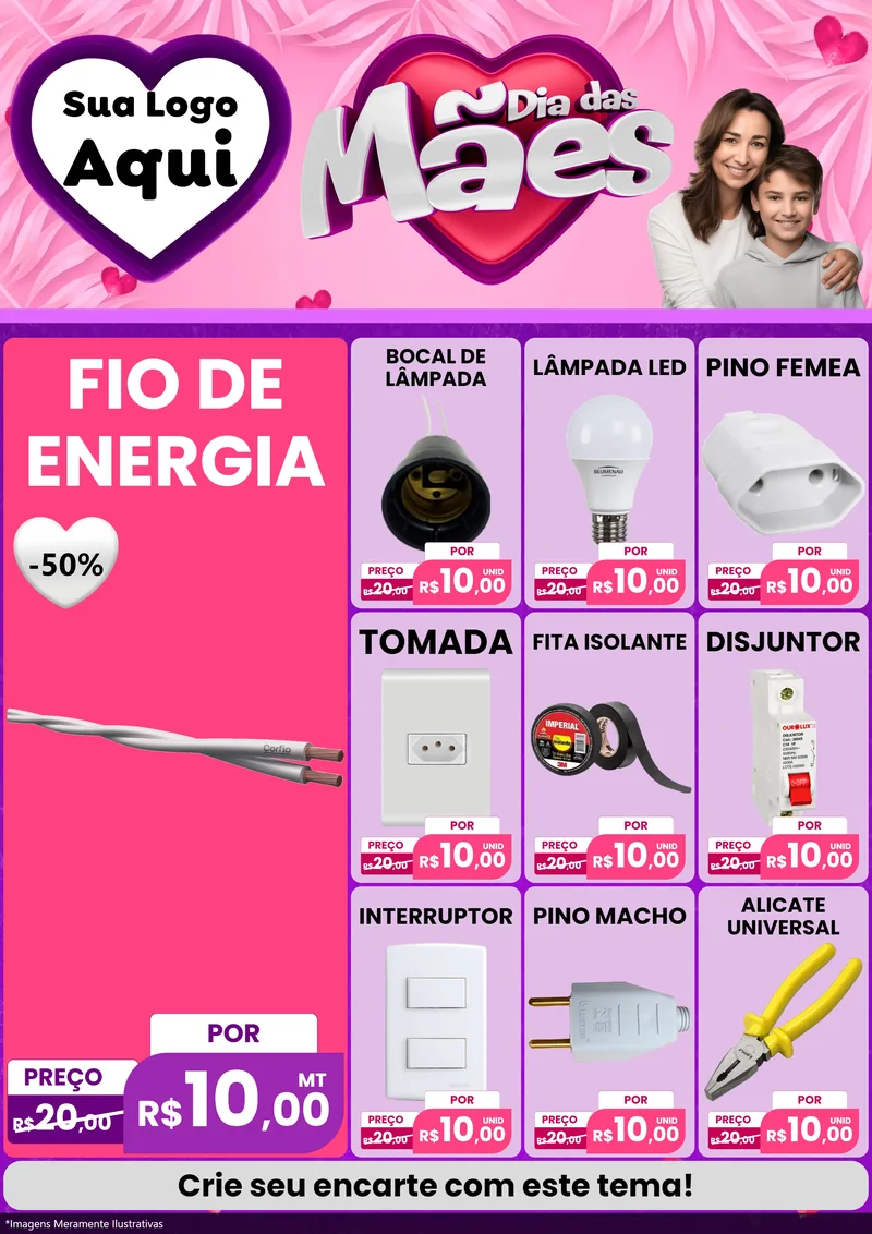 Modelo de Encarte para Encarte A4 Vertical com o tema Dia das Mães para Materiais Elétricos