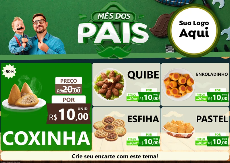 Modelo de Encarte para Encarte A4 Horizontal com o tema Mês dos Pais para Salgadaria