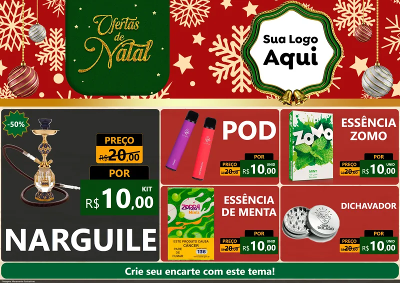 Modelo de Encarte para Encarte A4 Horizontal com o tema Natal de Ofertas para Tabacaria