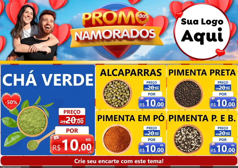 Modelo de Encarte para Encarte A4 Horizontal com o tema Promo dos Namorados para Produtos Naturais
