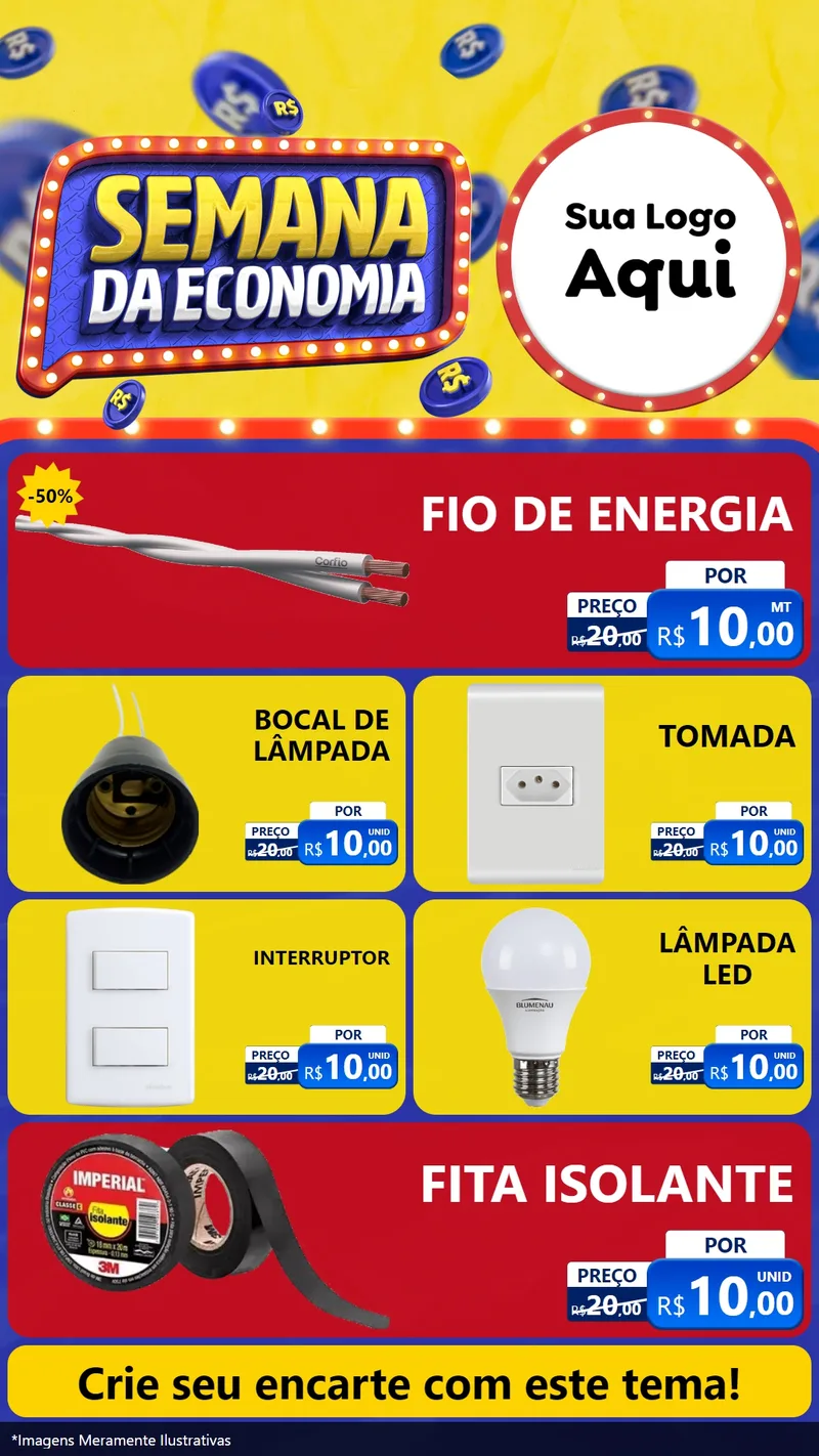 Modelo de TV para TV Vertical com o tema Semana da Economia para Materiais Elétricos