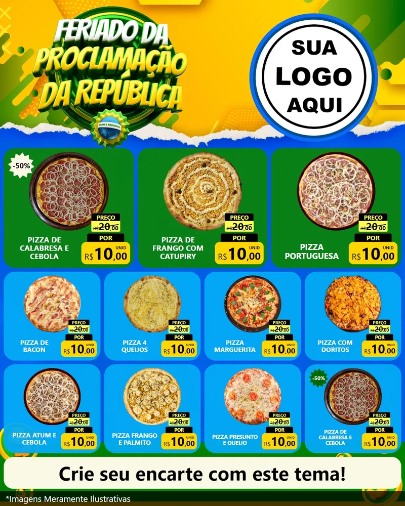 Modelo de Rede Social para Feed Instagram com o tema Feriado da Proclamação da República para Pizzaria