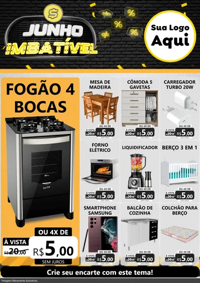 Modelo de Encarte para Encarte A4 Vertical com o tema Junho Imbatível para Móveis e Eletro