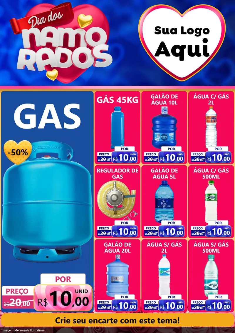 Modelo de Encarte para Encarte A4 Vertical com o tema Dia dos namorados para Água e gás