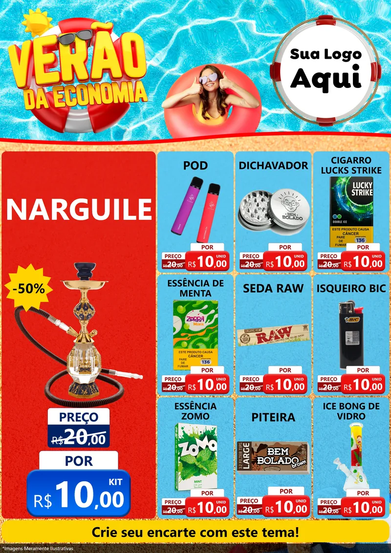 Modelo de Encarte para Encarte A4 Vertical com o tema Verão da Economia para Tabacaria