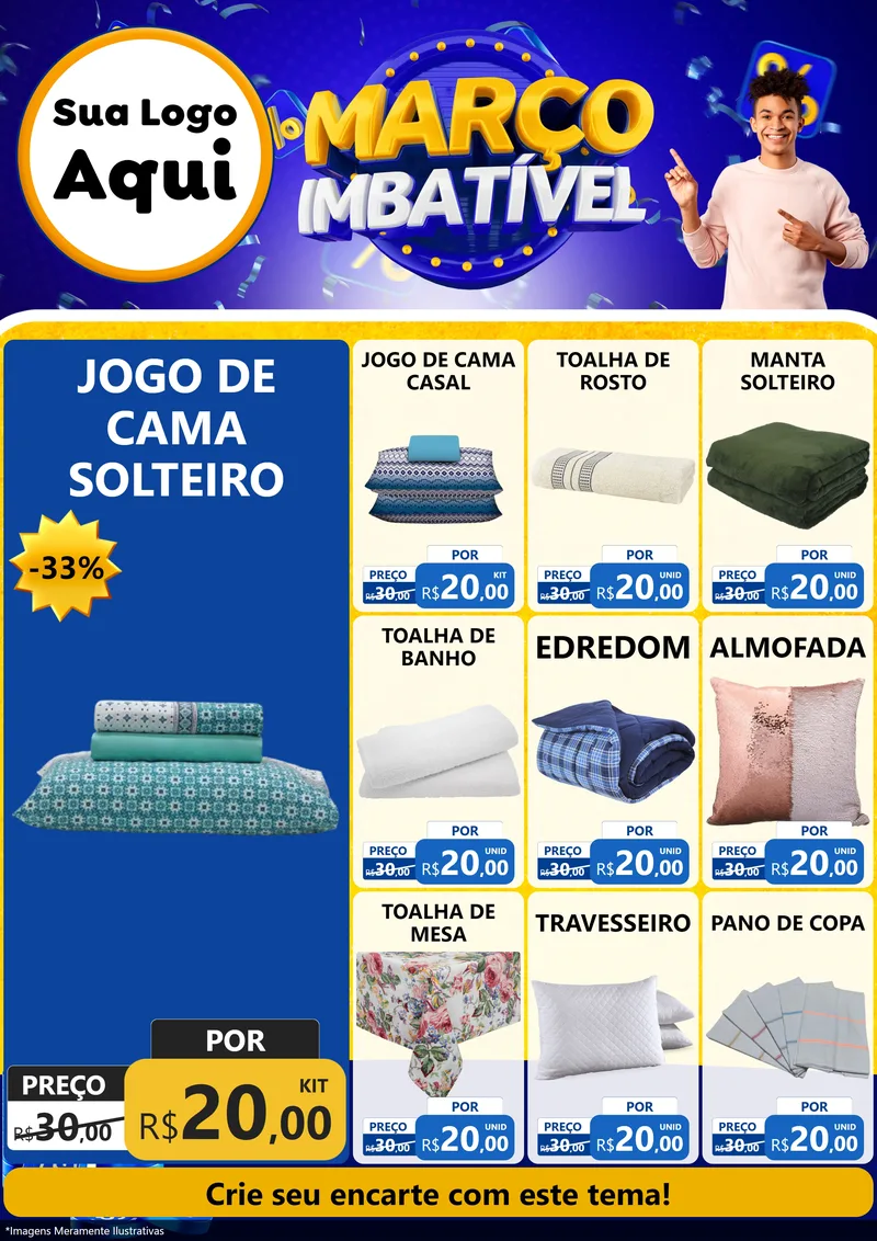 Modelo de Encarte para Encarte A4 Vertical com o tema Março Imbatível para Cama, Mesa e Banho