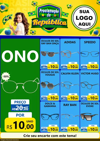 Modelo de Encarte para Encarte A4 Vertical com o tema Proclamação da República para Óticas