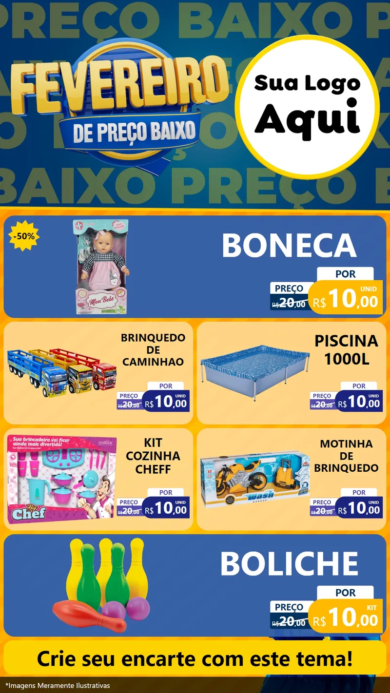 Modelo de TV para TV Vertical com o tema Fevereiro de Preço Baixo para Brinquedos