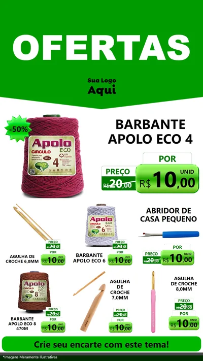 Modelo de Rede Social para Stories com o tema Ofertas Verde Cartaz para Armarinho e Aviamentos